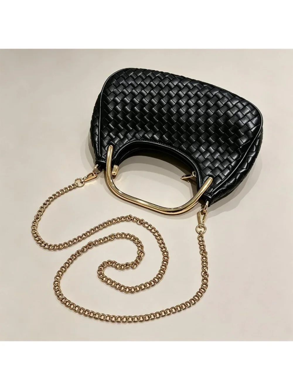 Trendy Woven Handbag for Women - Small Leather Top Handle Hobo Purse with Chain